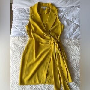 Elegant Yellow Wrap Blazer Dress